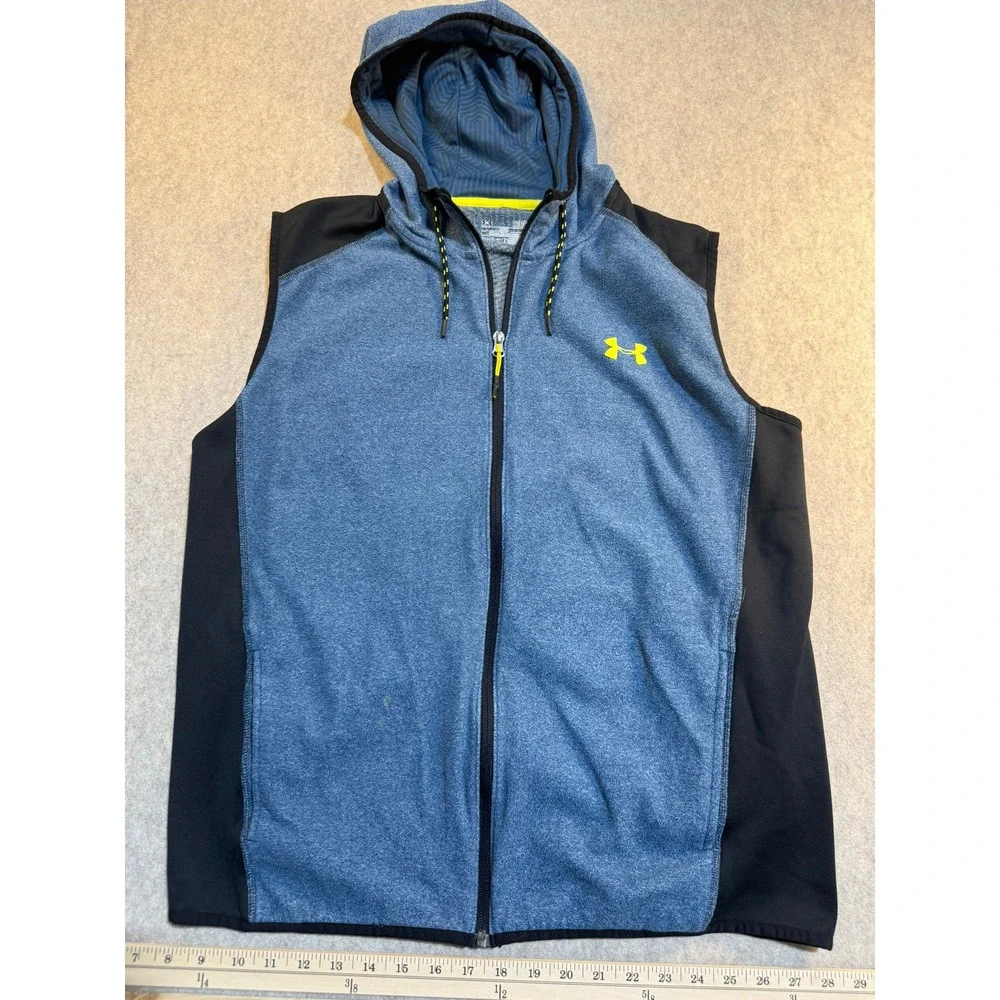 Under Armour ColdGear Mens Sleeveless Hoodie Vest Full Zip Blue Black Large‎